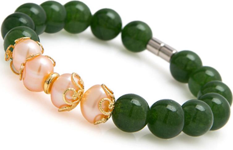 Vòng Tay Đá Cẩm Thạch Nephrite Ngọc Trai Hồng Charm Hoa 10MM