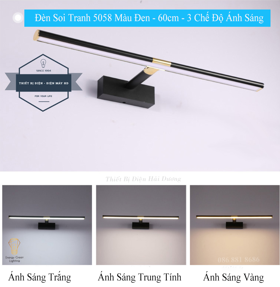 Đèn soi tranh - Đèn rọi gương Led Model 5058 60cm 12w 3 Chế Độ Ánh Sáng - Điều chỉnh được góc chiếu - Có Video