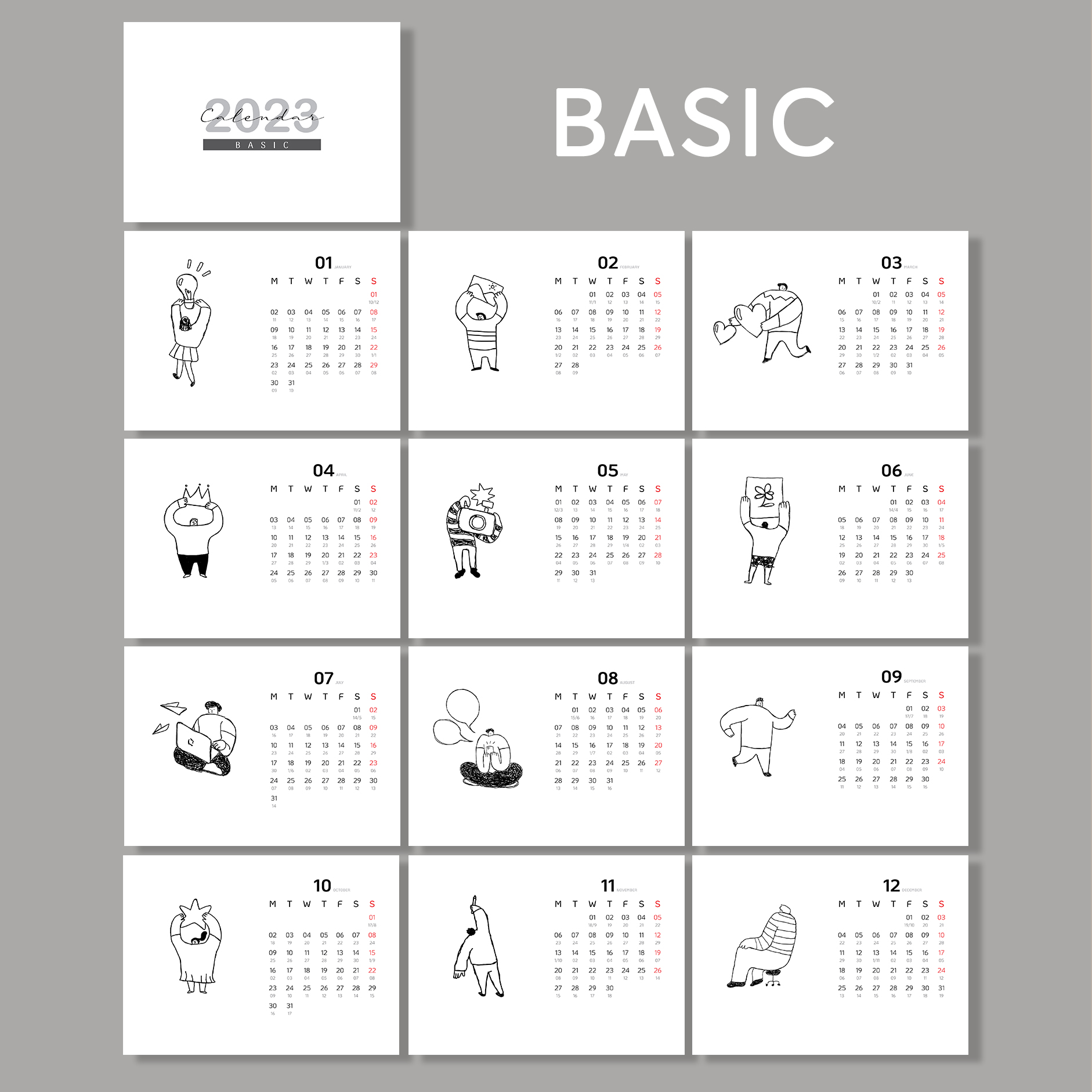 [STHM stationery ] - Lịch bàn đế gỗ 2023 - Basic - Tặng 12 sticker - Giấy mỹ thuật 220gsm - Có lịch âm dương