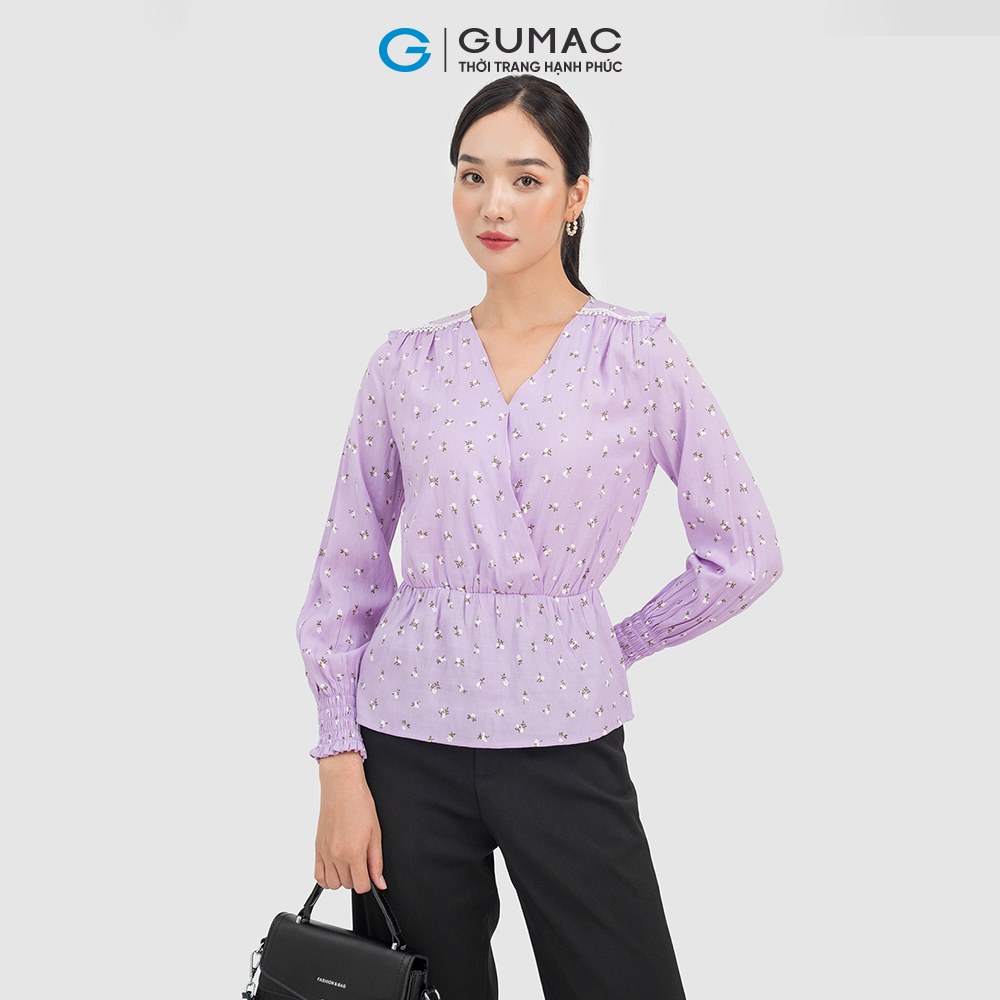 Áo kiểu nữ GUMAC AC07046 peplum hoa nhí thiết kế nhún eo thời trang