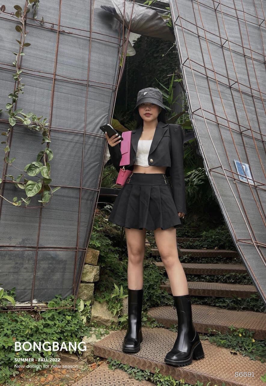 SET ÁO VEST/BLAZER LỬNG + CROPTOP DÂY + CHÂN VÁY NGẮN XẾP LI