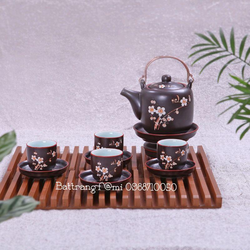 BỘ ẤM CHÉN TỬ SA KHẮC HOA ĐÀO/HOA SEN