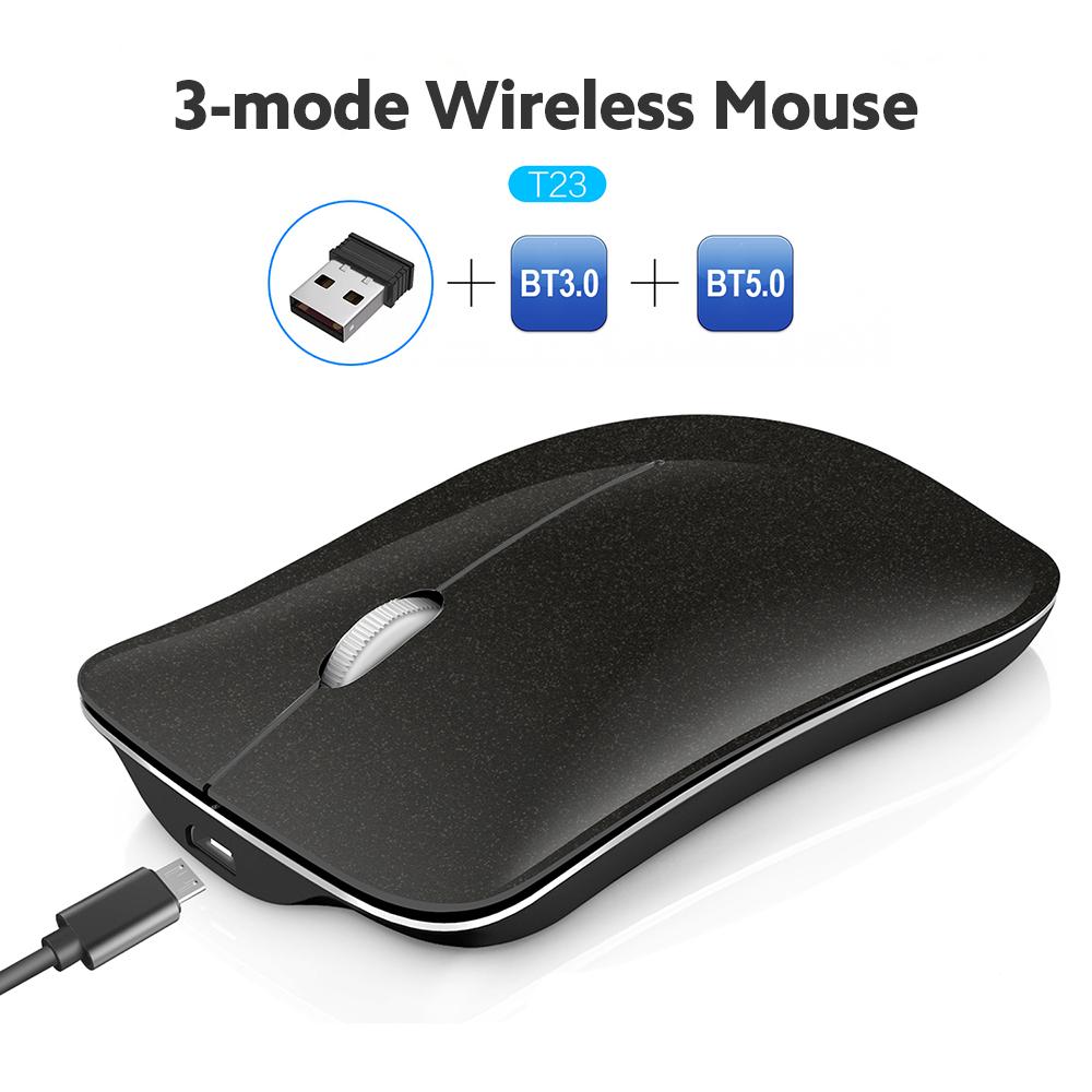 HXSJ T23 Wireless Mouse 2.4G+BT3.0+BT5.0 3-mode Ergonomic Mouse Built-in 400mAh Rechargeable Battery for PC Laptop Black
