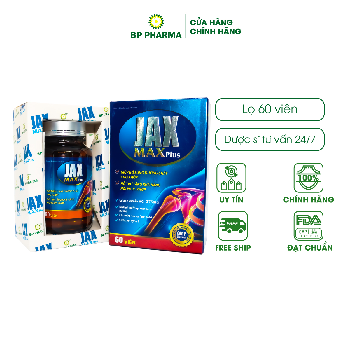 Viên Nang Mềm JAX MAX Plus Giúp Bổ Sung Dưỡng Chất Cho Khớp, Hỗ Trợ Khả Năng Hồi Phục Khớp - Lọ x60 Viên