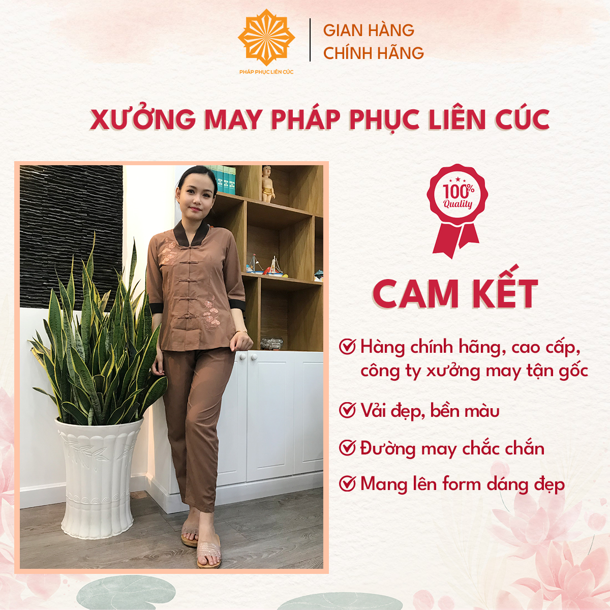 Đồ lam đi chùa nữ - Pháp phục mẫu La Hán vải kate, bền màu không nhăn xưởng may Liên Cúc - TT TC