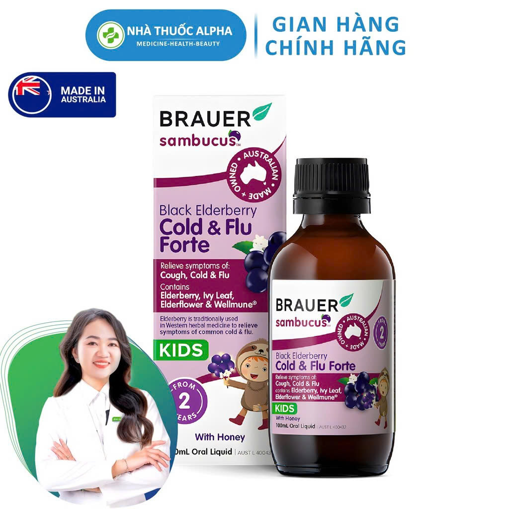 Siro Brauer Black Elderberry Cold &amp; Flu Forte 100ml - Hỗ trợ tăng cường miễn dịch cho bé