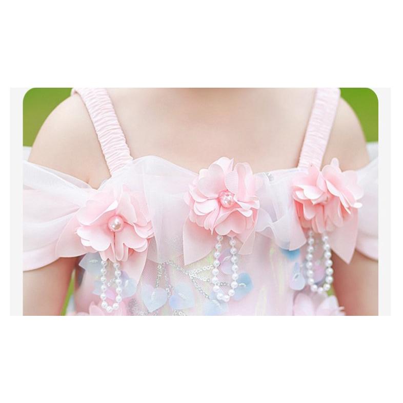 Đầm voan công chúa cho bé gái dự tiệc màu trắng hồng đẹp size 15-30kg hàng Quảng Châu cao cấp