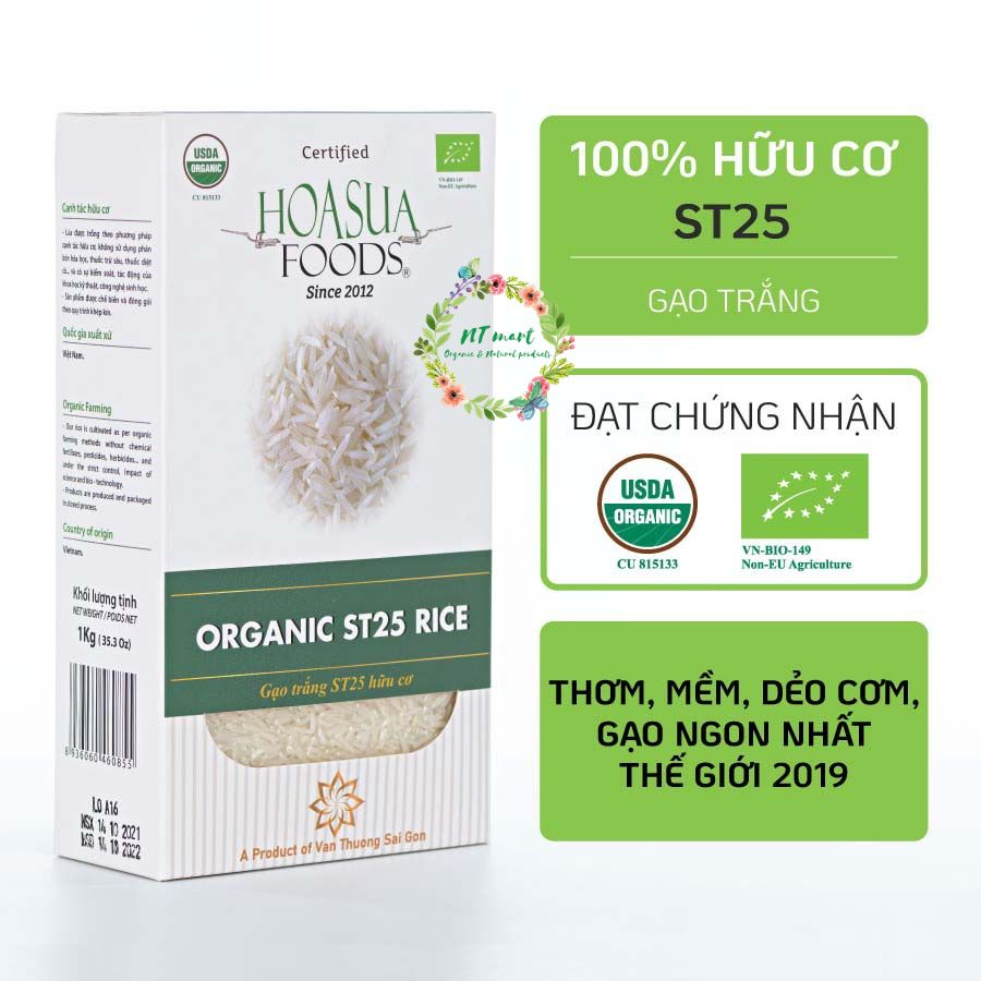 Gạo trắng hữu cơ ST25 Hoa Sữa 1kg