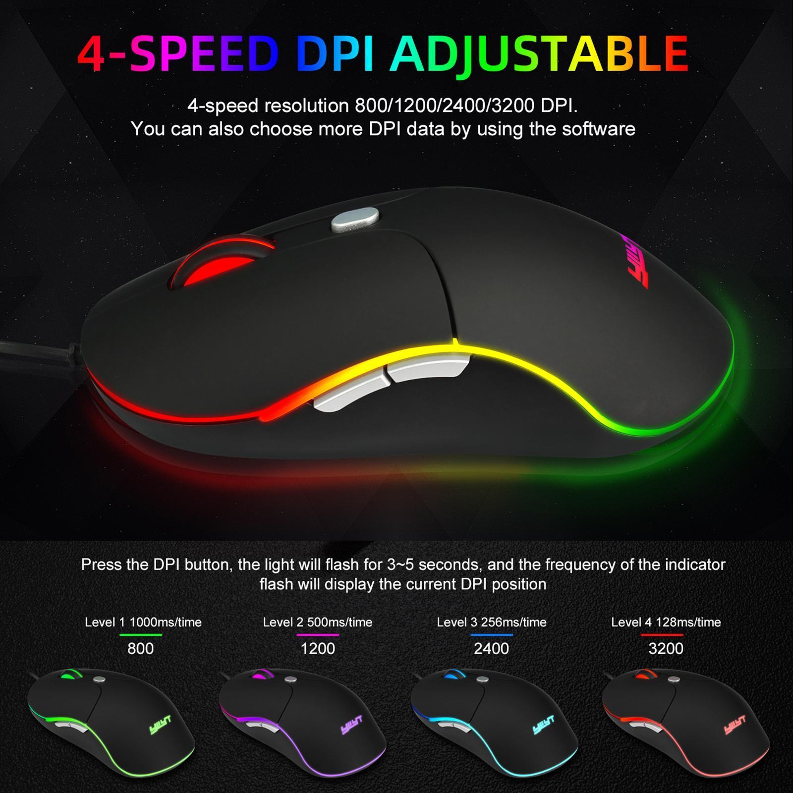 RGB   Gaming Mouse Adjustable Gamer Mice  with Side Buttons