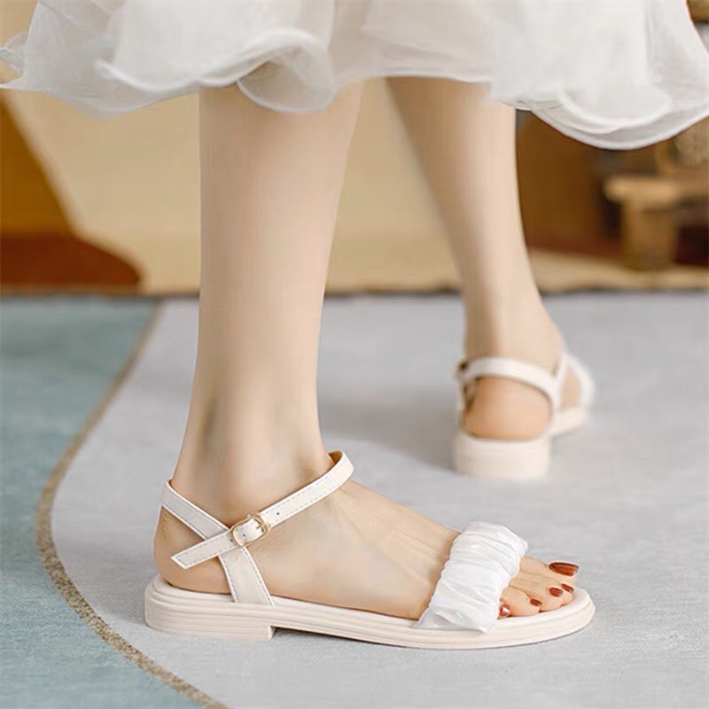 Giày Nữ Sandal Mã THS63 Cao 2P Phối Nhún Xinh Xắn