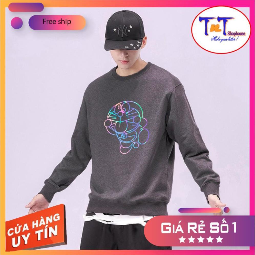 AS16 Áo Sweater Doremon Lè Lưỡi Phản Quang Áo Nỉ Dài Tay Unisex Nam Nữ, thời trang năng động