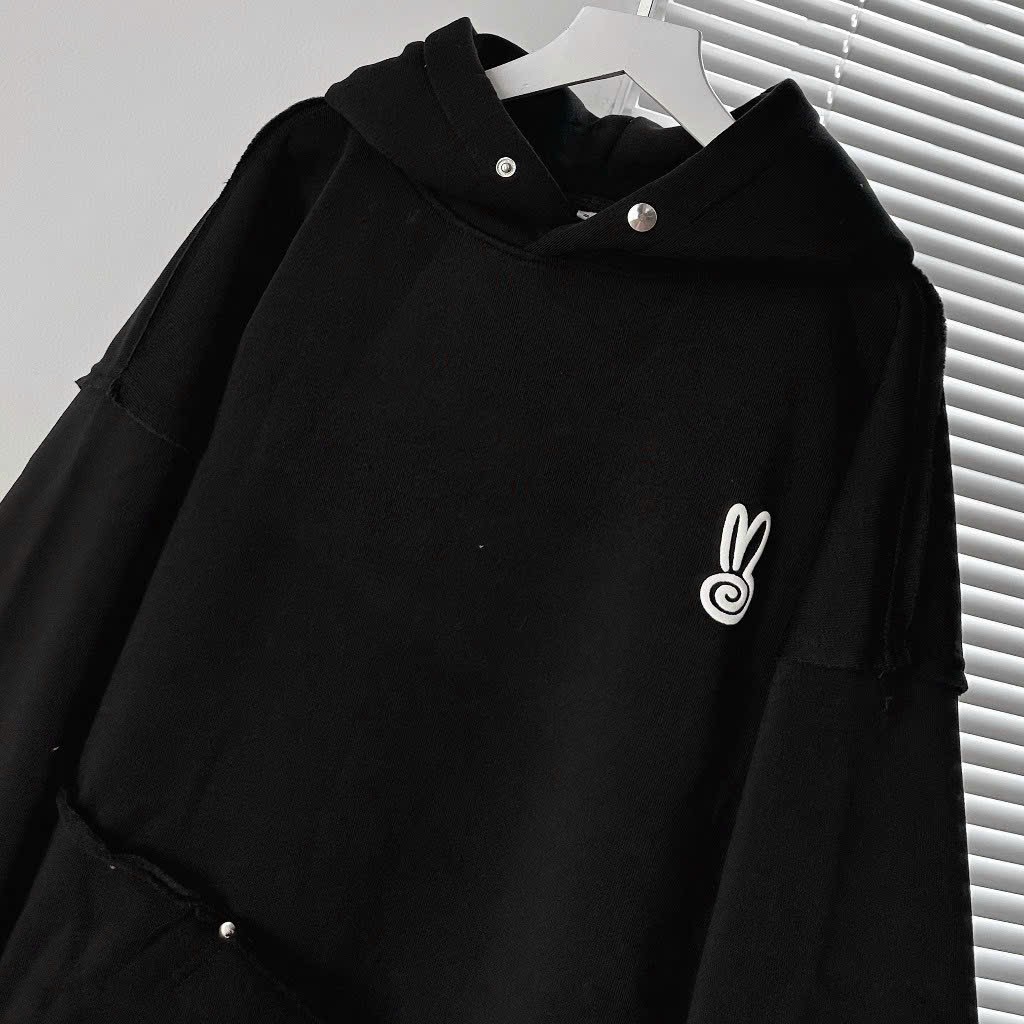 Áo khoác nam nữ Hoodie nỉ trơn Basic in TAI THỎ form rộng tay bồng khóa kéo có mũ Ulzzang