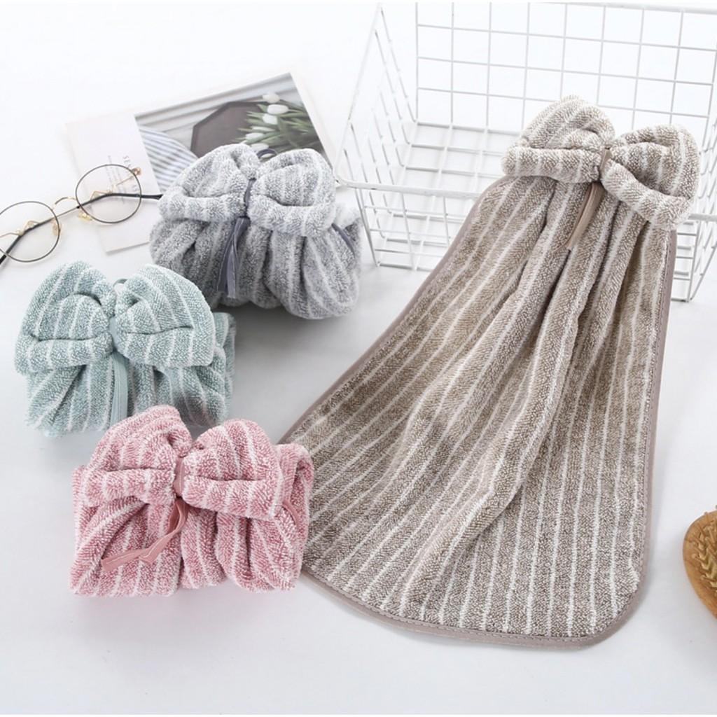 Khăn Lau Tay Nơ KẺ SỌC Chất Liệu Nhung Thấm Hút Nước Tốt