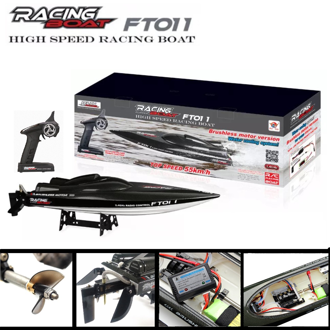 Tàu Cano Điều Khiển Từ Xa FT011 siêu tốc Racing Boat Fei lun 55km/h cao cấp High Speed