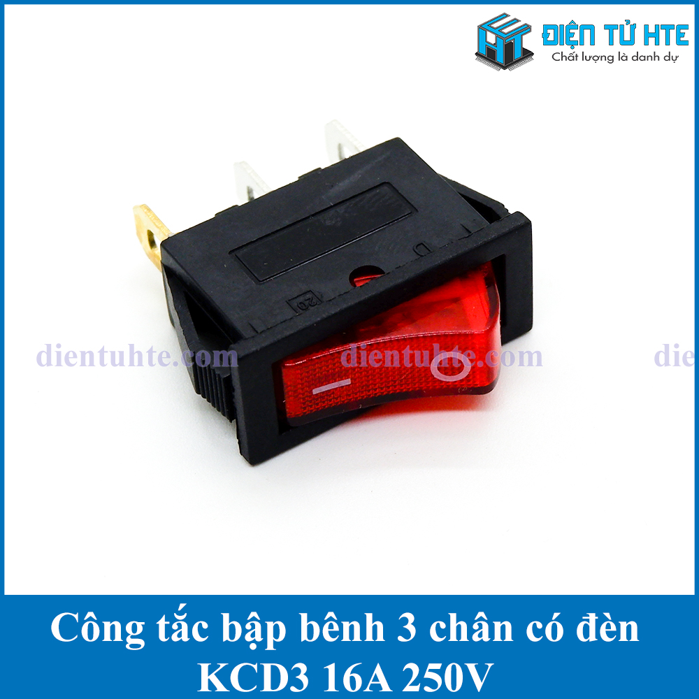 Bộ 2 Công tắc bập bênh KCD3 KCD3-101N 3 chân 250V 16A có đèn