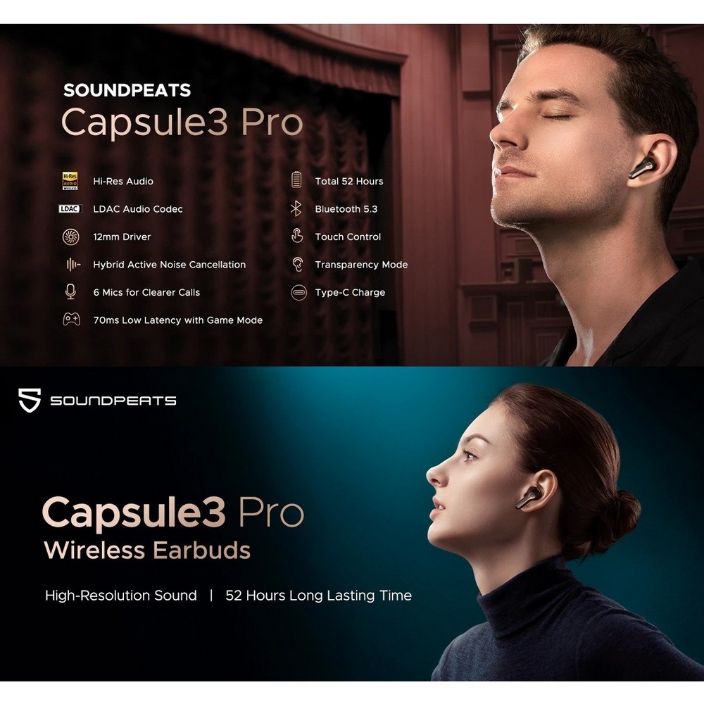 Tai Nghe Bluetooth 5.3 Chính Hãng Soundpeats Capsule 3 Pro ️ Chống ồn chủ động ANC up to -43db️ Game Mode 70ms ️ Hi Res Audio LDAC ️ Pin 52h ️ Hỗ trợ app - Hàng nhập khẩu chính hãng