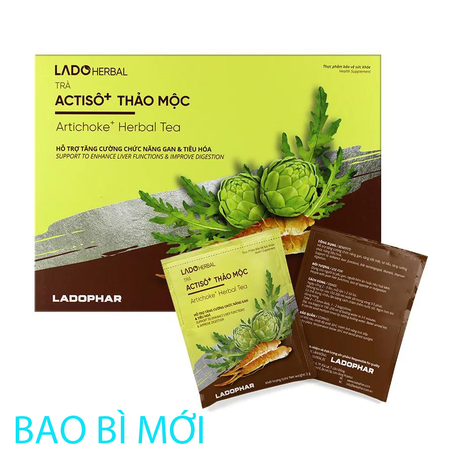 Trà Atiso Ladophar thảo mộc Hộp 100 túi lọc Hỗ trợ mát gan, tăng tiết mật, lợi tiểu tặng 1 túi trà