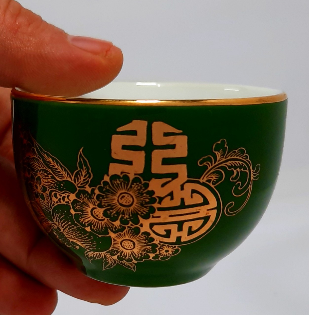 Bộ ấm chén bưởi rêu đào thọ vẽ vàng 24k gốm sứ Bát Tràng cao cấp