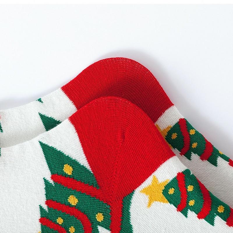 1 đôi vớ cotton cổ trung thoáng khí in họa tiết Giáng Sinh màu sắc thời trang thu đông