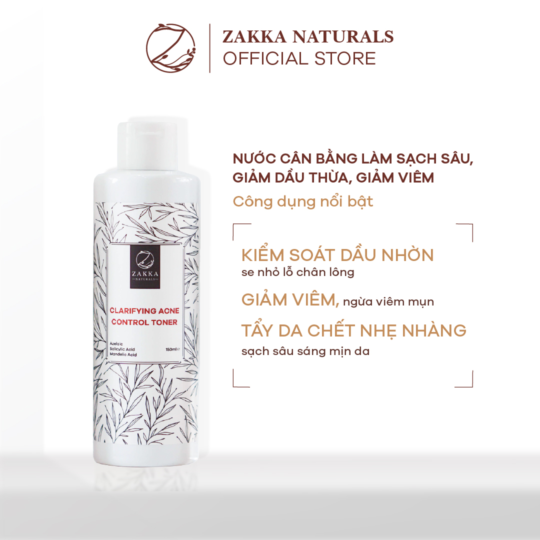 Toner Tẩy Da Chết AHA, BHA Mandelic Glow Zakka Naturals 150ml