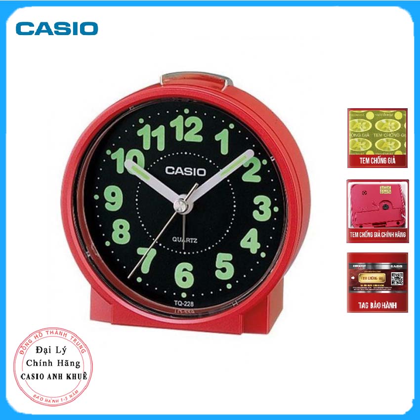 Đồng Hồ Để Bàn Casio TQ-228-4DF Màu Đỏ - Có Báo Thức  - Kích Thước Vỏ ( 8.6 cm )