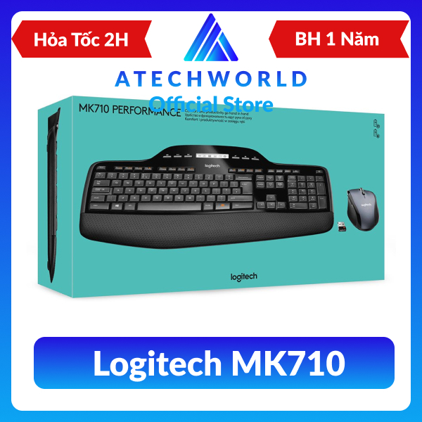 Combo Chuột Phím Công Thái Học Logitech MK710 Không Dây Tích Hợp Bảng Điều Khiển LCD - Hàng Chính Hãng