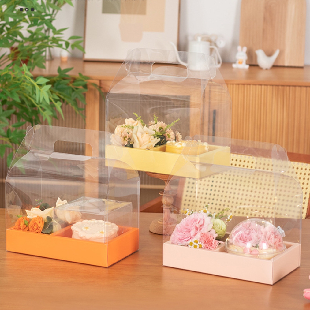 Hộp Đựng Bánh Và Hoa Hộp Quà Tặng MICA Trong Suốt 2 Ngăn Cho Sinh Nhật Valentine 8/3