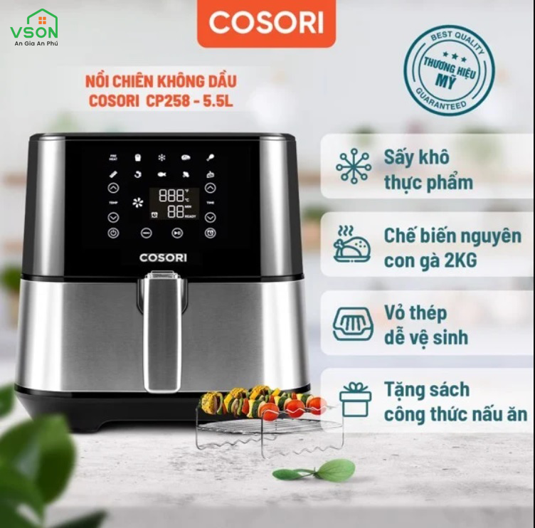 Nồi Chiên Không Dầu Thương Hiệu Mỹ COSORI CP258 5.5L - Màn hình cảm ứng - Chức năng sấy khô - Hàng Chính Hãng