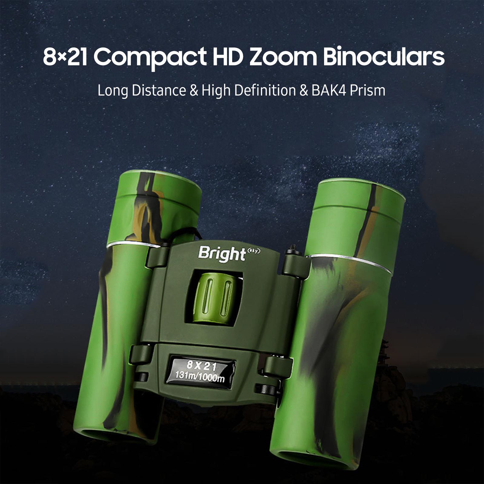 8×21 Compact HD Zoom Binoculars Long Distance High Definition BAK4 Prism Binocular Telescope with Diopter Ring