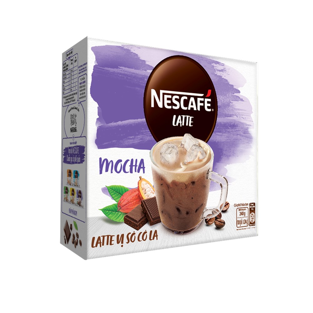 Combo 3 hộp cà phê hòa tan Nescafé Latte vị sô cô la (Hộp 10 gói x 24g) - [Tặng bộ 3 ly thủy tinh]