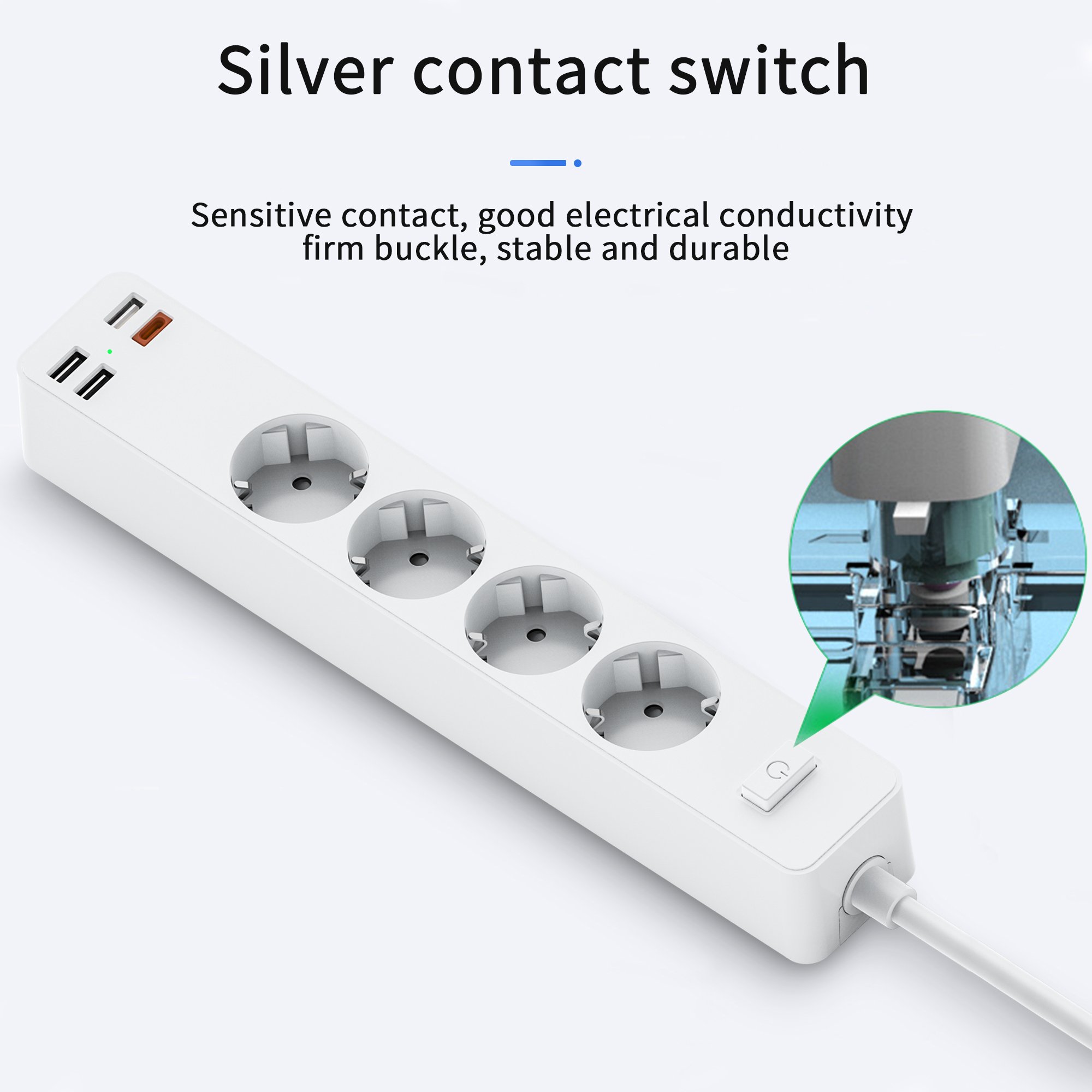 Ổ Điện Wiwu Power Strip USB-C*1+ USB-A*3 U02 Dành Cho Điện Thoại, Laptop, Có Đầu USB Sạc Tất Cả Các Thiết Bị - Hàng Chính Hãng