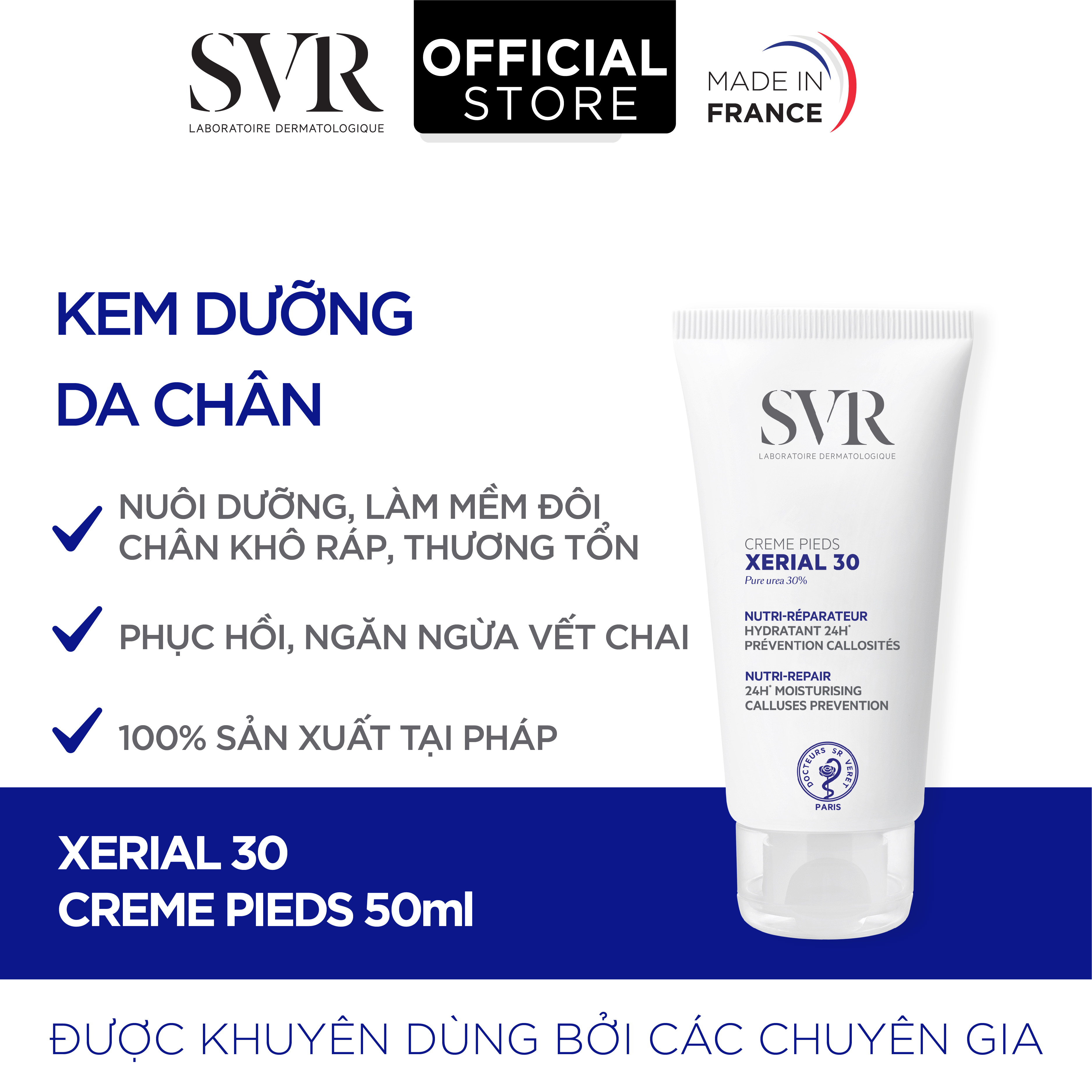 Kem dưỡng dành cho da rất khô và nứt nẻ ở bàn chân SVR XERIAL 30 Creme Pieds 50ml