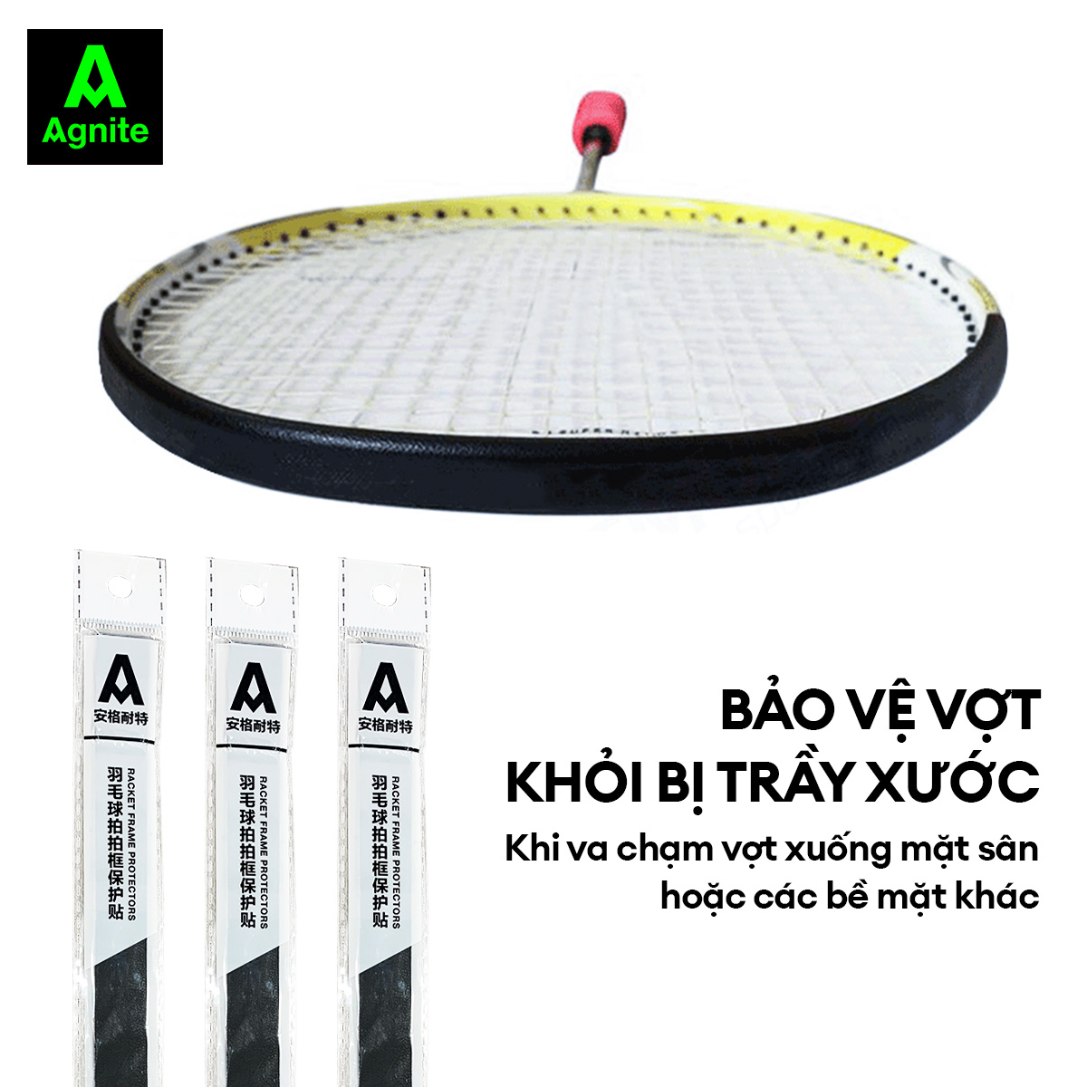 [COMBO 2] Miếng dán bảo vệ đầu vợt cầu lông Agnite tránh trầy xước, vợt tennis, da PU chống mài mòn, giá siêu rẻ