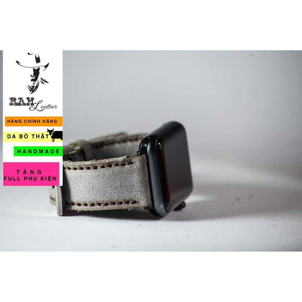 Dây casio ae1200 / seiko5 / orient sk da bò xám quân đội đức handmade RAM 1939 (tặng đầy đủ khóa + chốt + cây thay dây