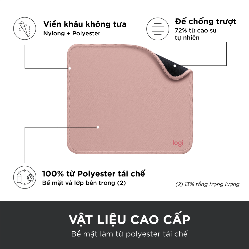 Lót chuột Logitech Mouse Pad - Đế cao su chống trượt, lướt dễ dàng, bề mặt chống đổ tràn, bền bỉ, nhỏ gọn - Hàng chính hãng - Màu