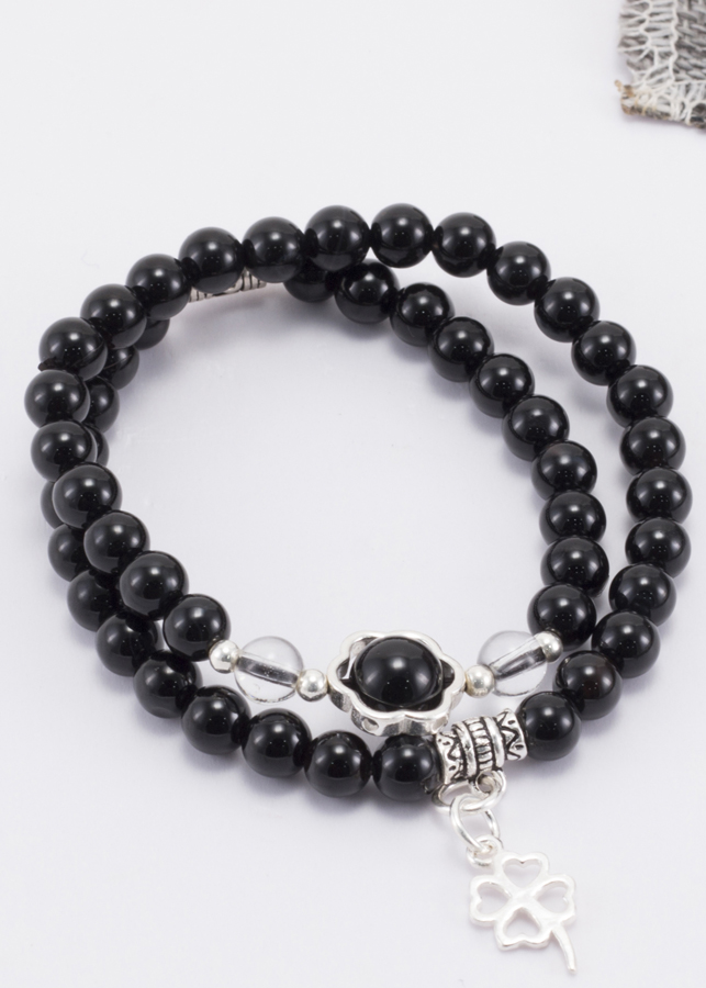Vòng 2 Line Đá Núi Lửa Phối Charm Bạc Ngọc Quý Gemstones