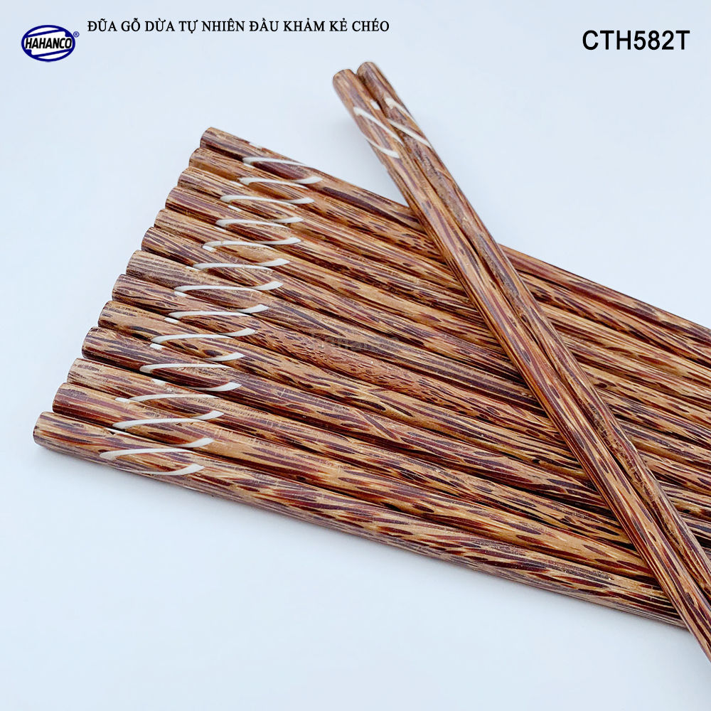 Đũa Gỗ Dừa Đen Khảm Kẻ Chéo HAHANCO An Toàn Đẹp Mắt Dùng Cho Quán Ăn Gia Đình - CTH582T