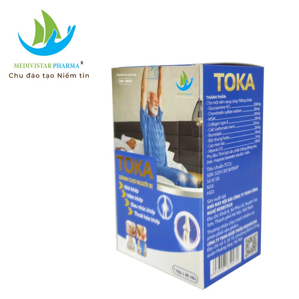 Combo 4 Lọ Viên Uống Bổ Khớp TOKA Hỗ Trợ Làm Chậm Thoái Hóa Khớp, Bổ Sung Dưỡng Chất Giảm Khô Khớp Giúp Vận Động Dễ Dàng Linh Hoạt 60 Viên/Lọ