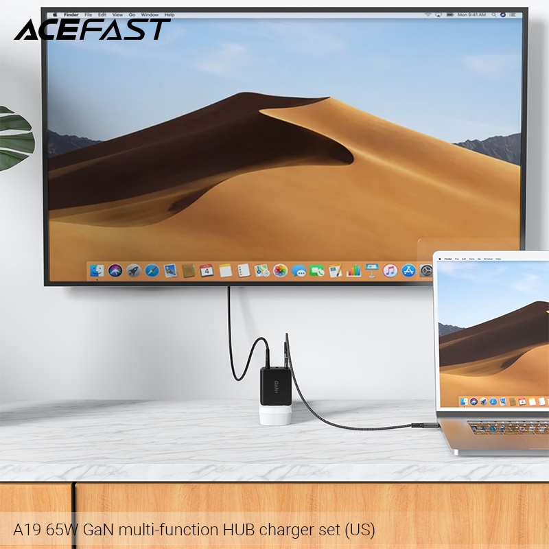 Sạc Acefast GaN 65W cổng USB-C + USB-A + HUB (US) - A19 Hàng chính hãng Acefast
