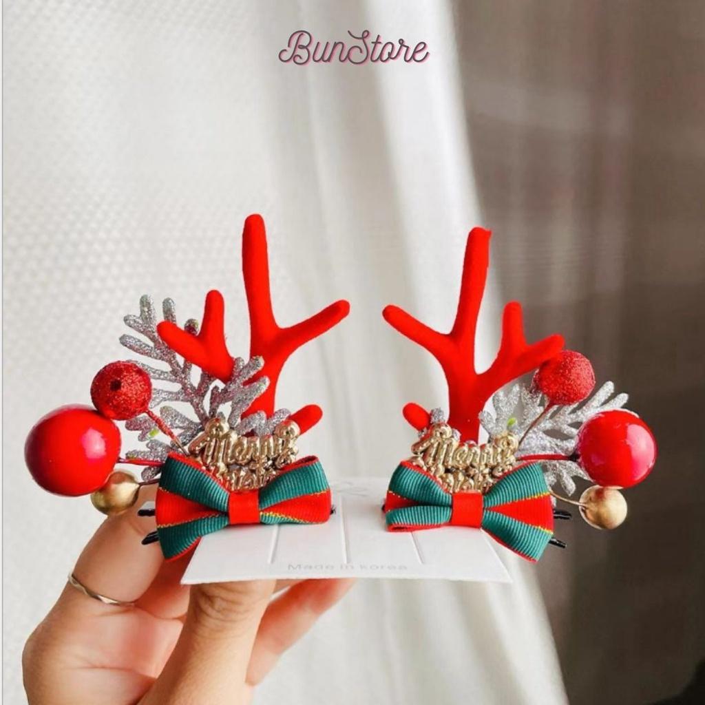 Kẹp tóc noel, kẹp tóc giáng sinh sừng tuần lộc phối phụ kiện ngộ nghĩnh,set 2 cặp kẹp tóc hình ông già noel dễ thương