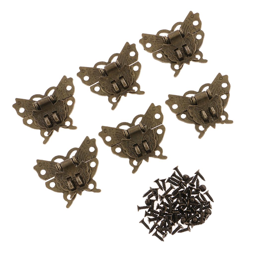 6pcs Antique Butterfly Latch Hasps Hinges with Screws for Wooden Jewelry Box