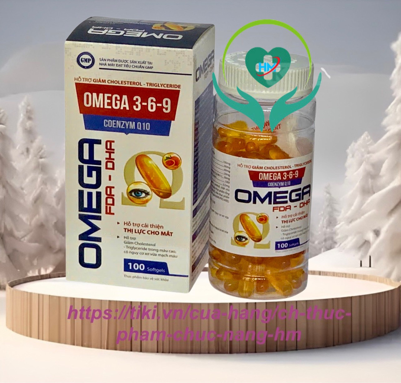 Viên uống dầu cá Omega 369 Coenzym Q10, Vinaphar, hộp 100 viên, cải thiện thị lực, ngừa nguy cơ về tim mạch