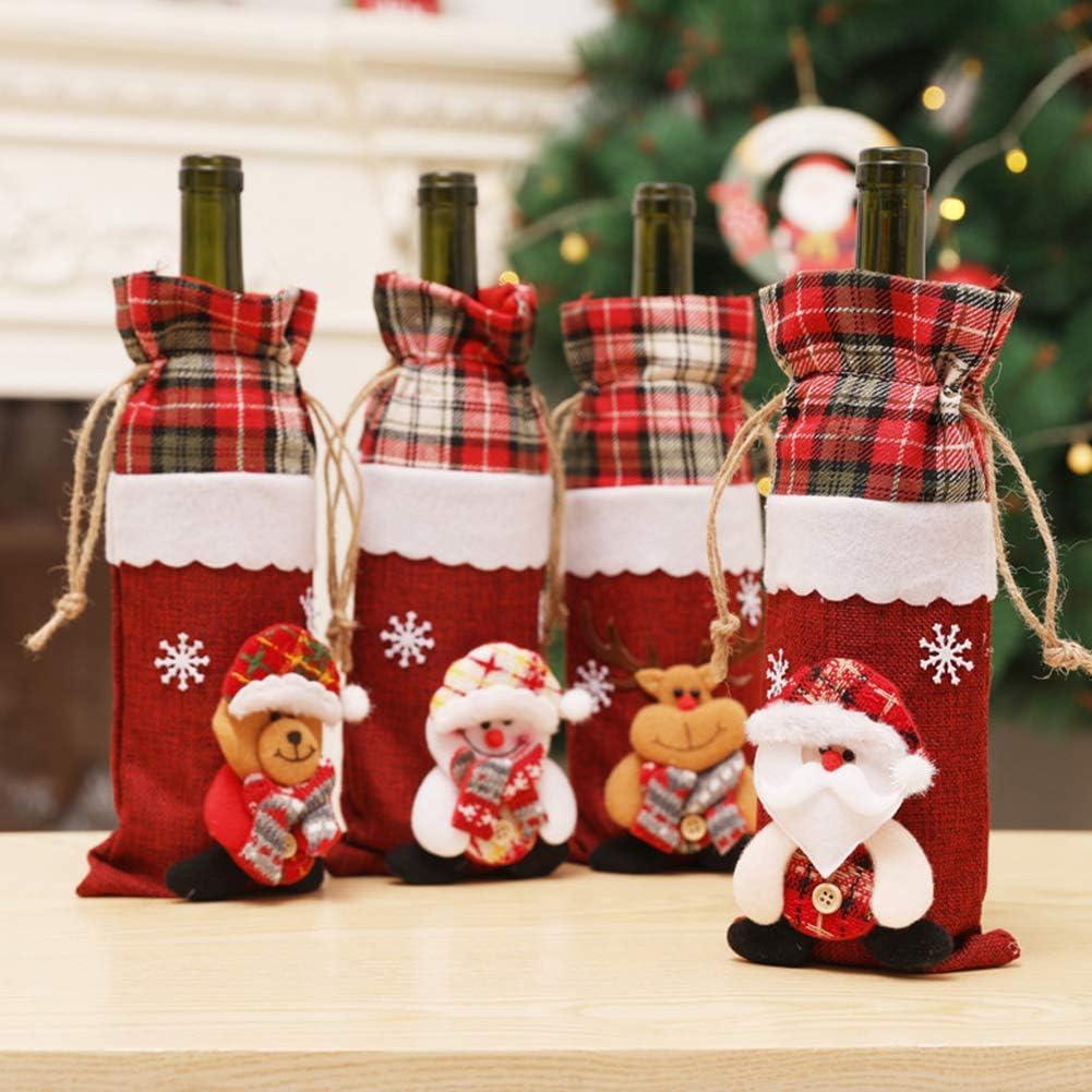 Giáng Sinh Nắp Chai Rượu 4 Cái Túi Rượu Đỏ Để Trang Trí Chai Rượu Túi Quà Rượu Có Thể Tái Sử Dụng Cho Gia Đình Trang Trí Tiệc Tối Trang Trí Bàn