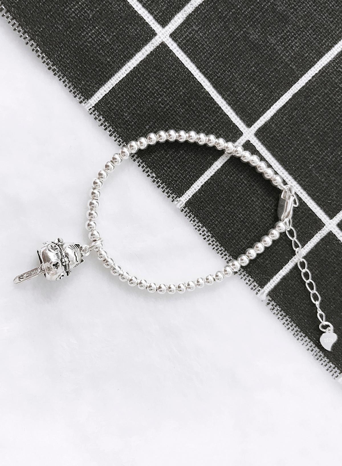 Lắc bi bạc 3mm mèo may mắn - Ngọc Quý Gemstones