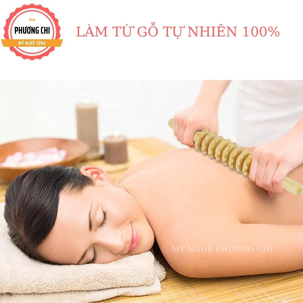 Cây lăn lưng massage 3 bánh gai bằng gỗ thơm , dụng cụ mát xa cơ thể chăm sóc sức khoẻ | Mỹ Nghệ Phương Chi