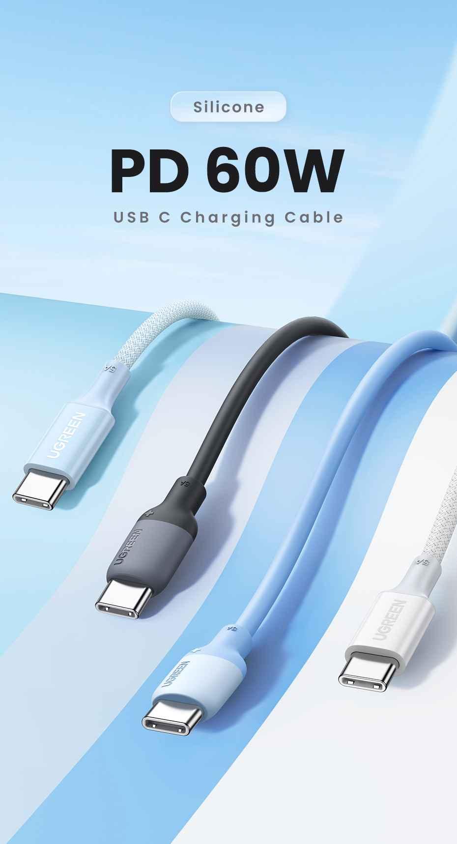 Ugreen UG15280US563TK 1.5m 60w 3a qc4.0 pd màu xanh cáp USB 2 đầu type C USB-C 2.0 chất liệu silicone sạc nhanh - HÀNG CHÍNH HÃNG