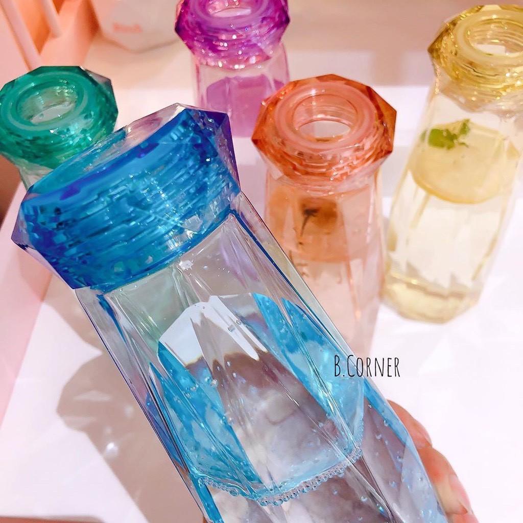 BÌNH NƯỚC THỦY TINH MÀU DÁNG KIM CƯƠNG CAO CẤP 430ML