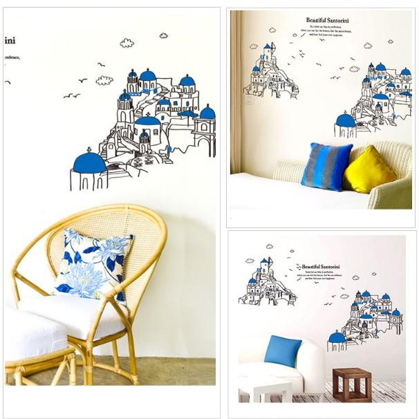 Decal trang trí Tranh Vẽ Thành Phố Cổ Xanh