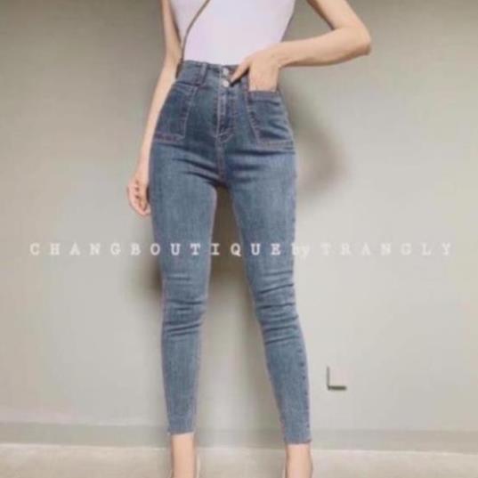 Quần bò nữ 2 cúc túi vuông cạp cao dáng ôm 761