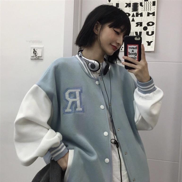 Áo Khoác Bomber Chữ R Form Rộng Unisex - Áo Khoác Nỉ Thu Đông Ulzzang